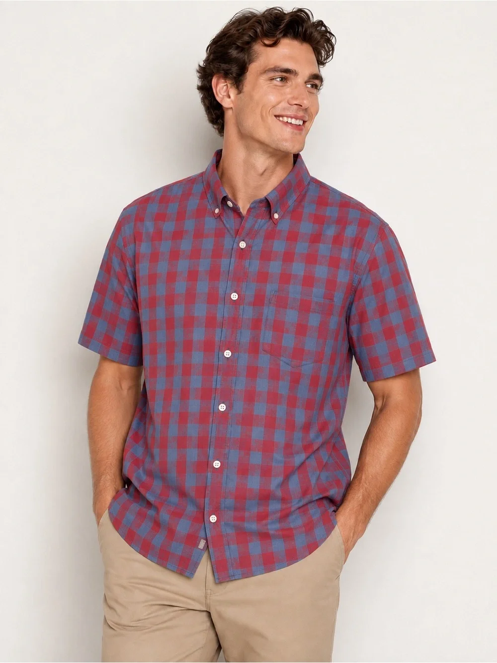 J.Crew Men’s Short Sleeve Plaid Button Down Shirt Red Blue Size Large
